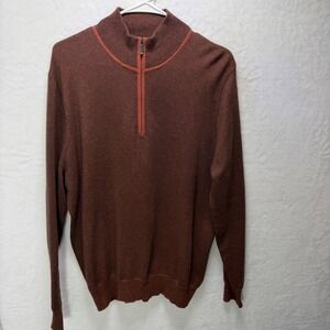 Alan Flusser Mens Medium Rust Brown Textured Knit Quarter Zip Mock Neck Sweater